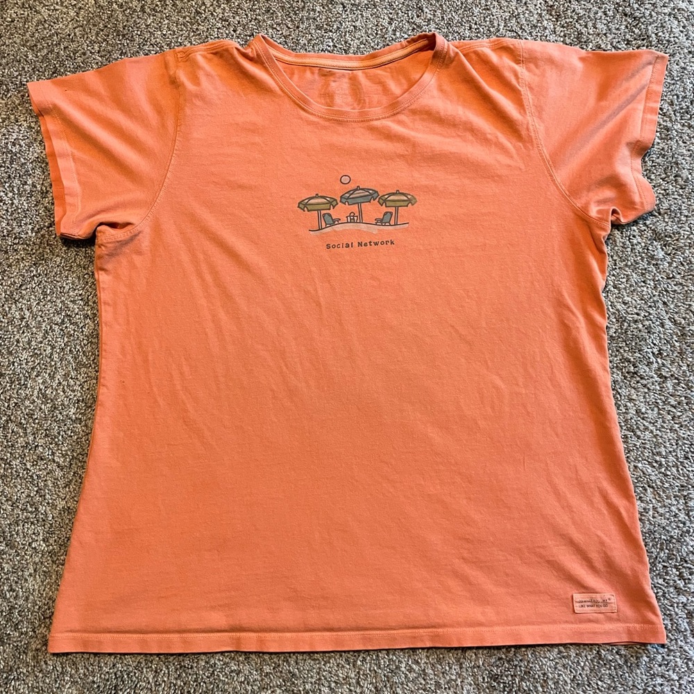 Life is Good Relaxed Fit T-shirt Beach Social Network Orange Women's XL